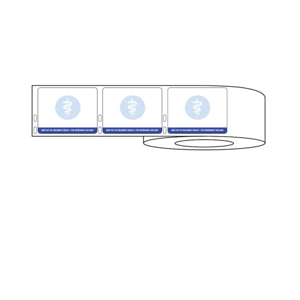 Dymo Label w/Catuceus & Warning Message 2-3/4" x 2-1/8" White w/Blue